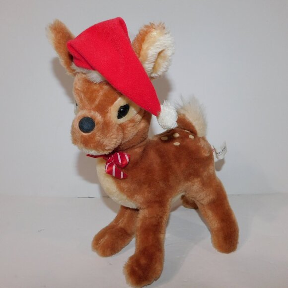 Set 2 VTG 80s Mighty Star Poseable 11" Plush ringing Christmas Reindeer Deer - Picture 5 of 9